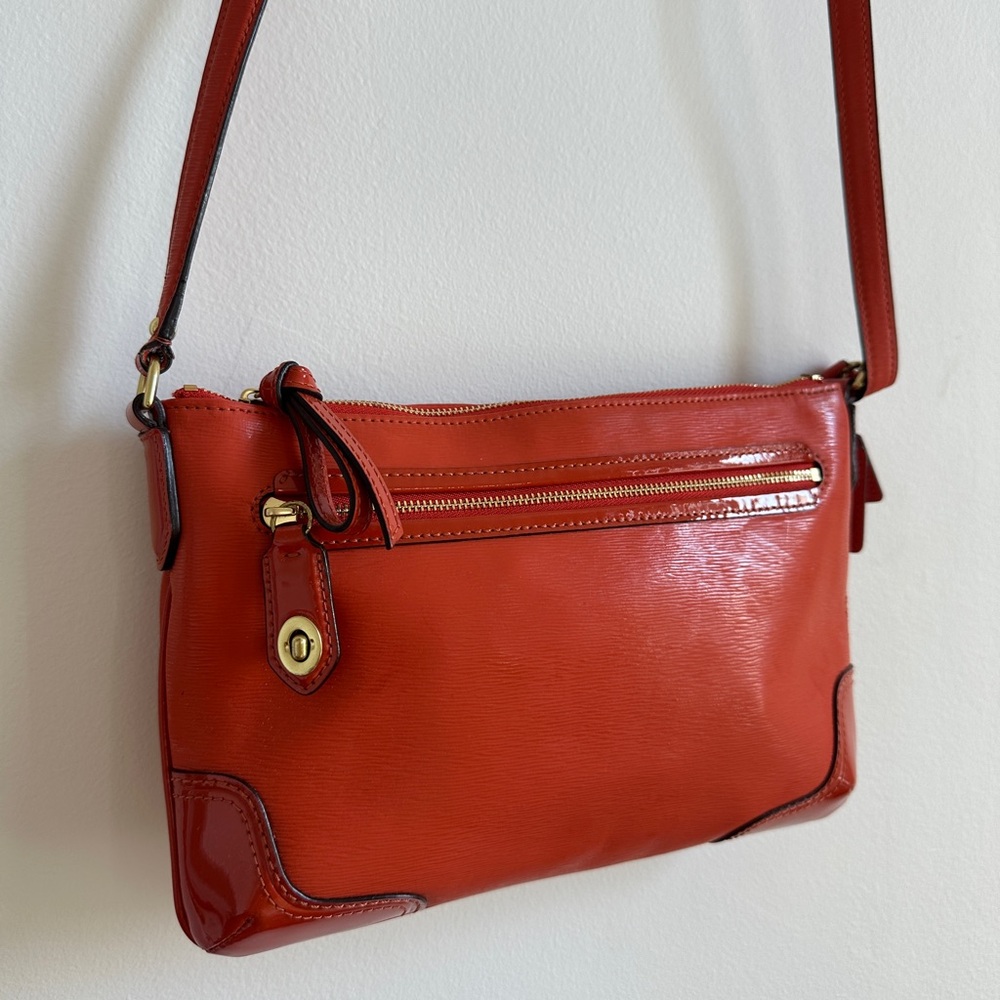Coach red coral orange Leather Crossbody Shoulder Bag Vintage 1980s / 1990s